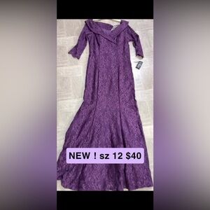 Alex Evenings Purple Lace Maxi Evening Gown